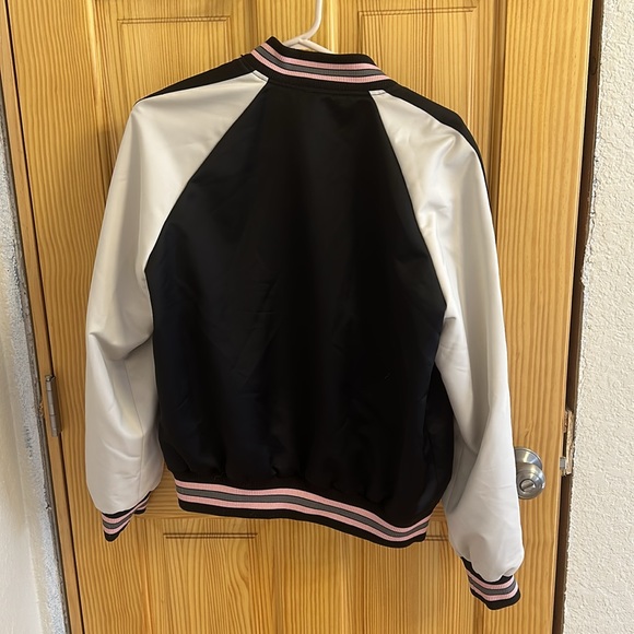 Coach reversible rose bomber varsity letter preppy jacket coat black and pink - Picture 4 of 7